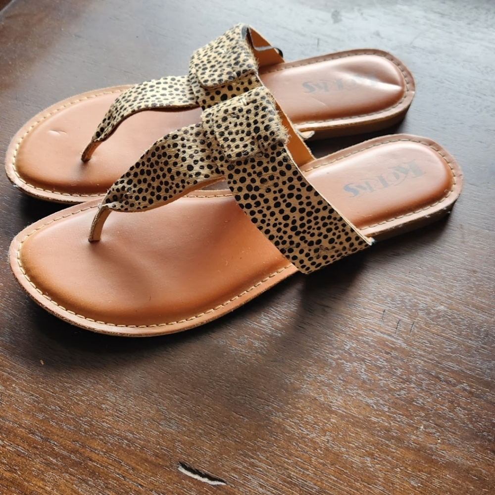 Kork-Ease Cream and Black Sandals with Leopard Print Accent - Picture 4 of 6